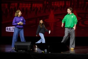 Teens at the "Time to Rally" event, emphasizing the importance of mindful social media use for mental health.